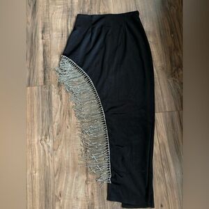 Subtle Drip Rhinestone Midi Skirt - Black